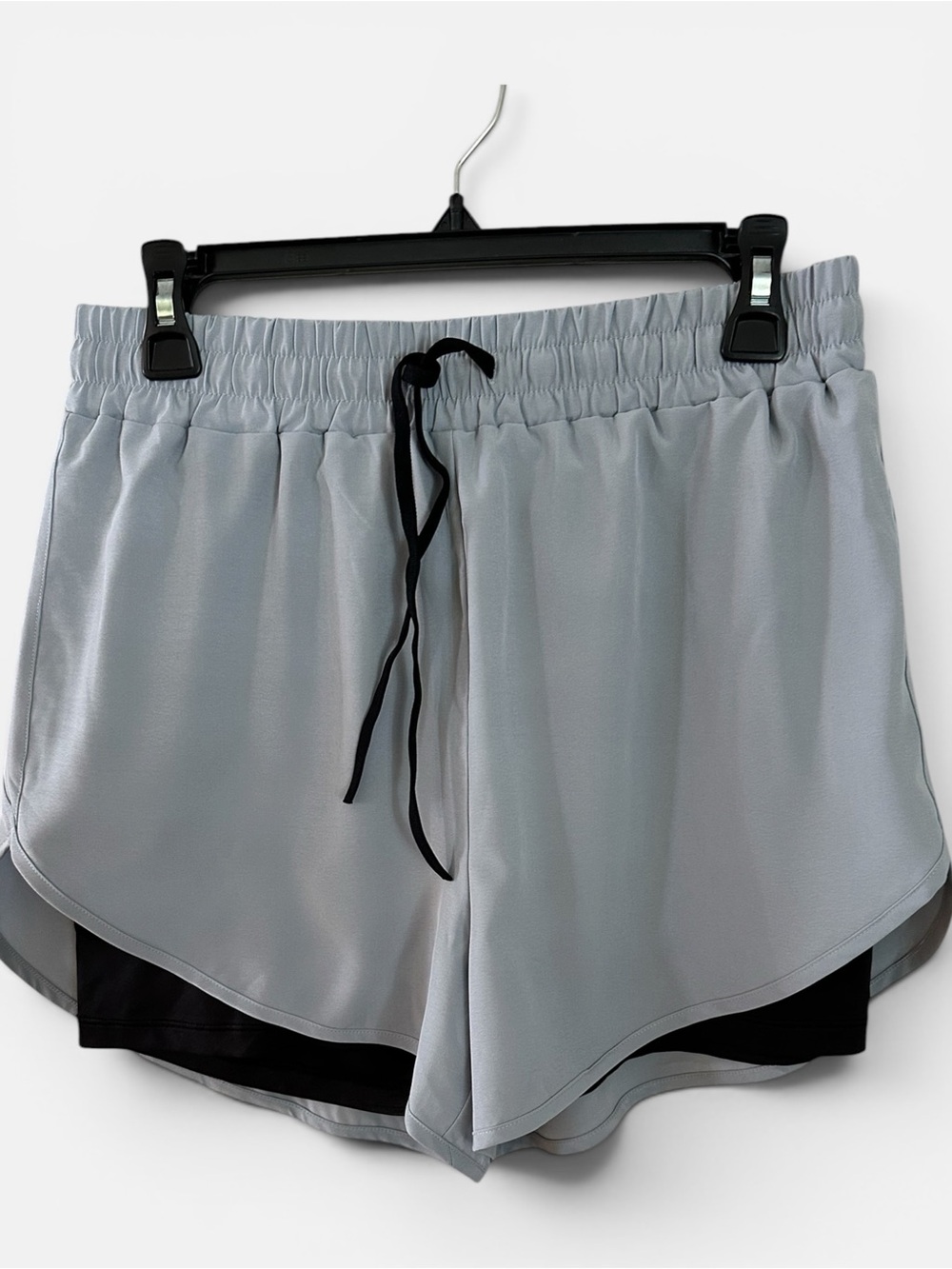Women's Light Gray Layered Athletic Shorts with Black‎ Inner Liner